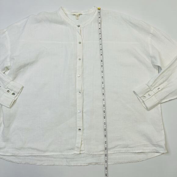 Eileen Fisher White Organic Handkerchief Linen Classic Band Collar Shirt Large - Picture 4 of 9